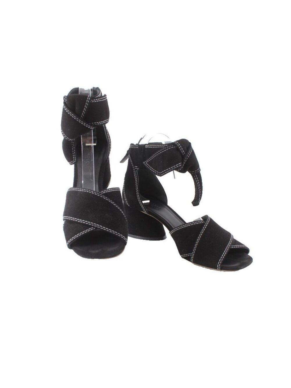 Mercedes Castillo Heels Sz 9.5 Black White Open Toe Kidsuede Leather 2" Heels